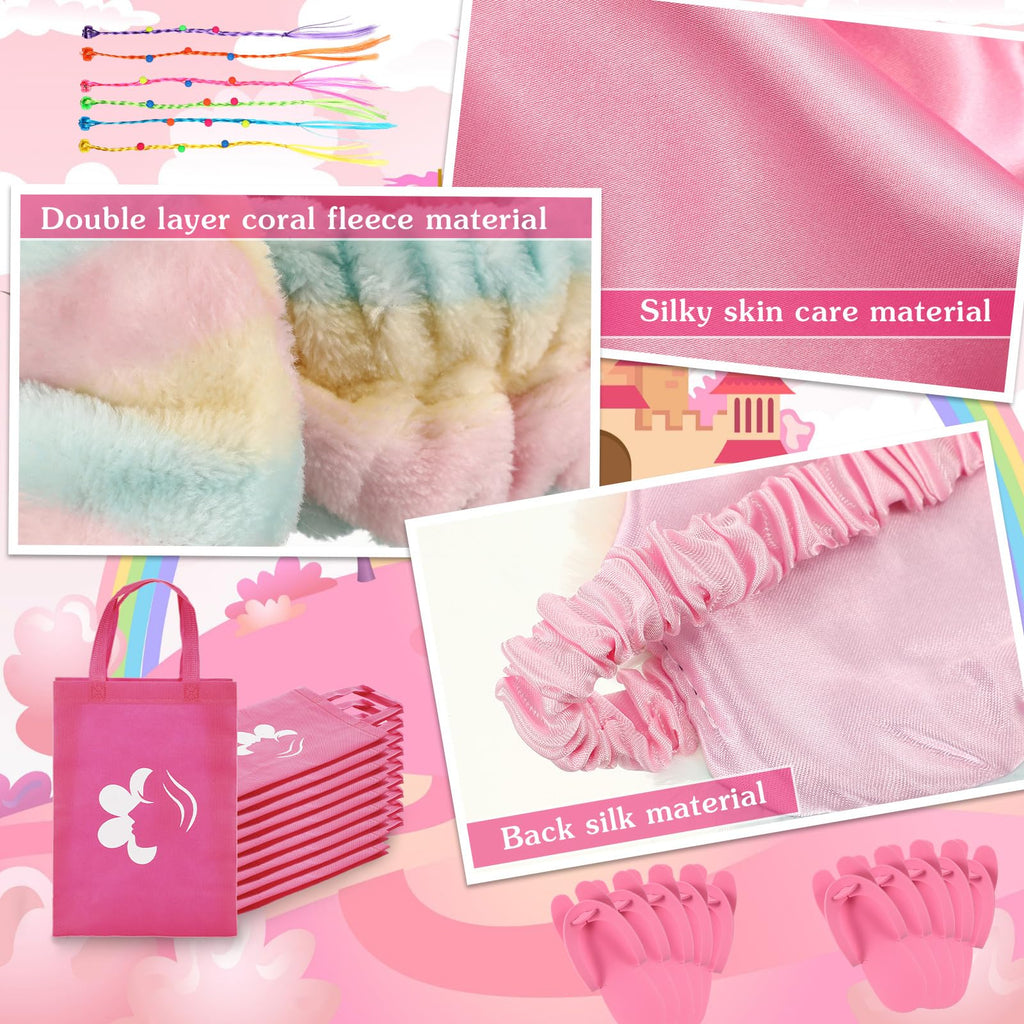 Toulite 10-Set Spa Party Kit – Satin Robes, Slippers & Nail Accessories (Pink)