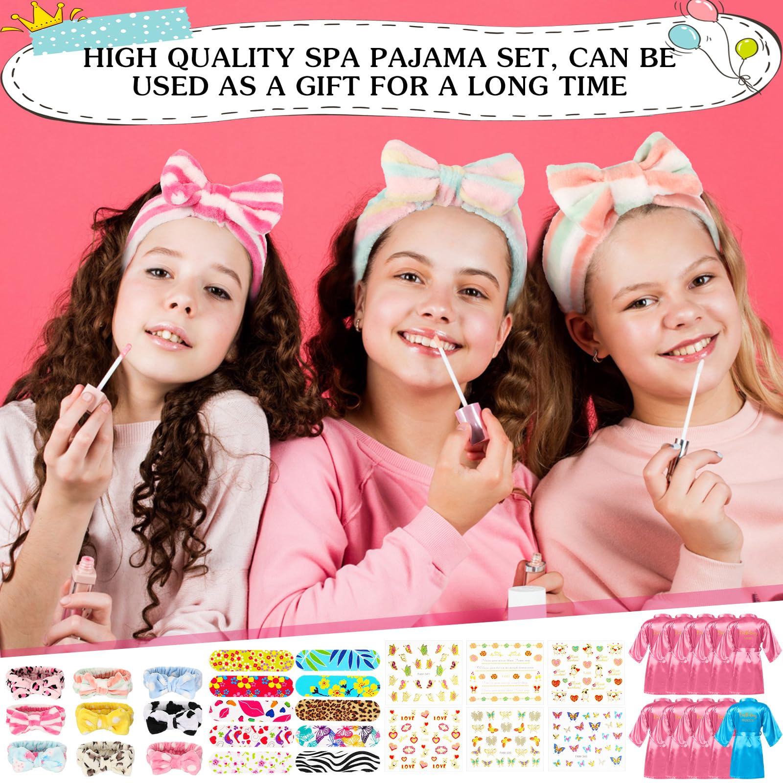 Toulite 10-Set Spa Party Kit – Satin Robes, Slippers & Nail Art for 10 Guests