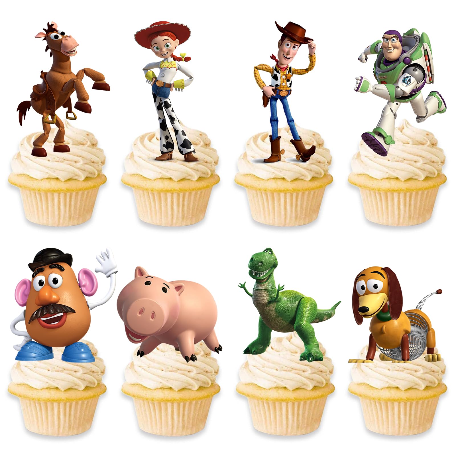 48Pcs Toy Inspired Story Cupcake Toppers – 8 Designs for Birthday Cakes & Cupcakes