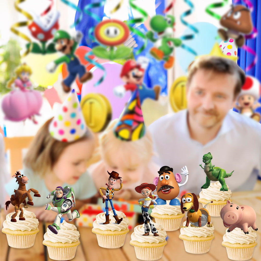 48Pcs Toy Inspired Story Cupcake Toppers – 8 Designs for Birthday Cakes & Cupcakes