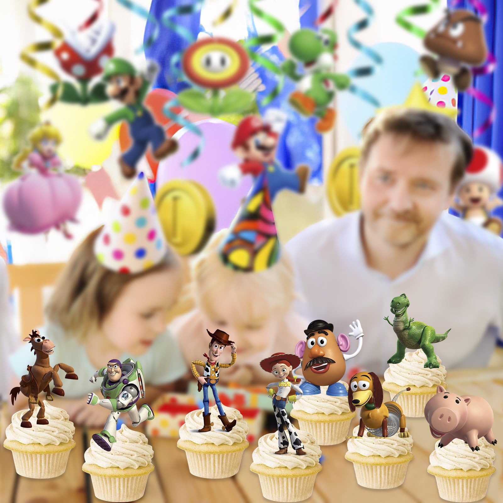 48Pcs Toy Inspired Story Cupcake Toppers – 8 Designs for Birthday Cakes & Cupcakes