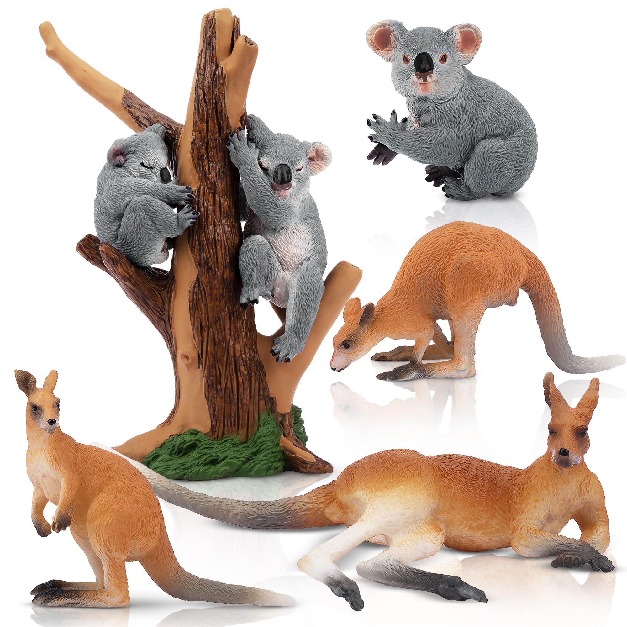 Toymany 7PCS Australian Wildlife Figurines – Koala & Kangaroo Set for Play, Cake Toppers, and Learning