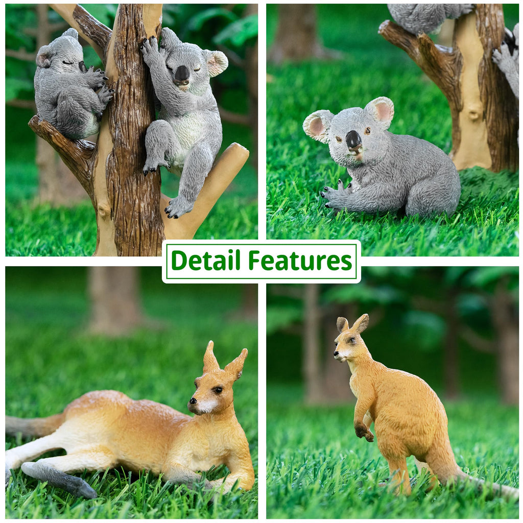 Toymany 7PCS Australian Wildlife Figurines – Koala & Kangaroo Set for Play, Cake Toppers, and Learning