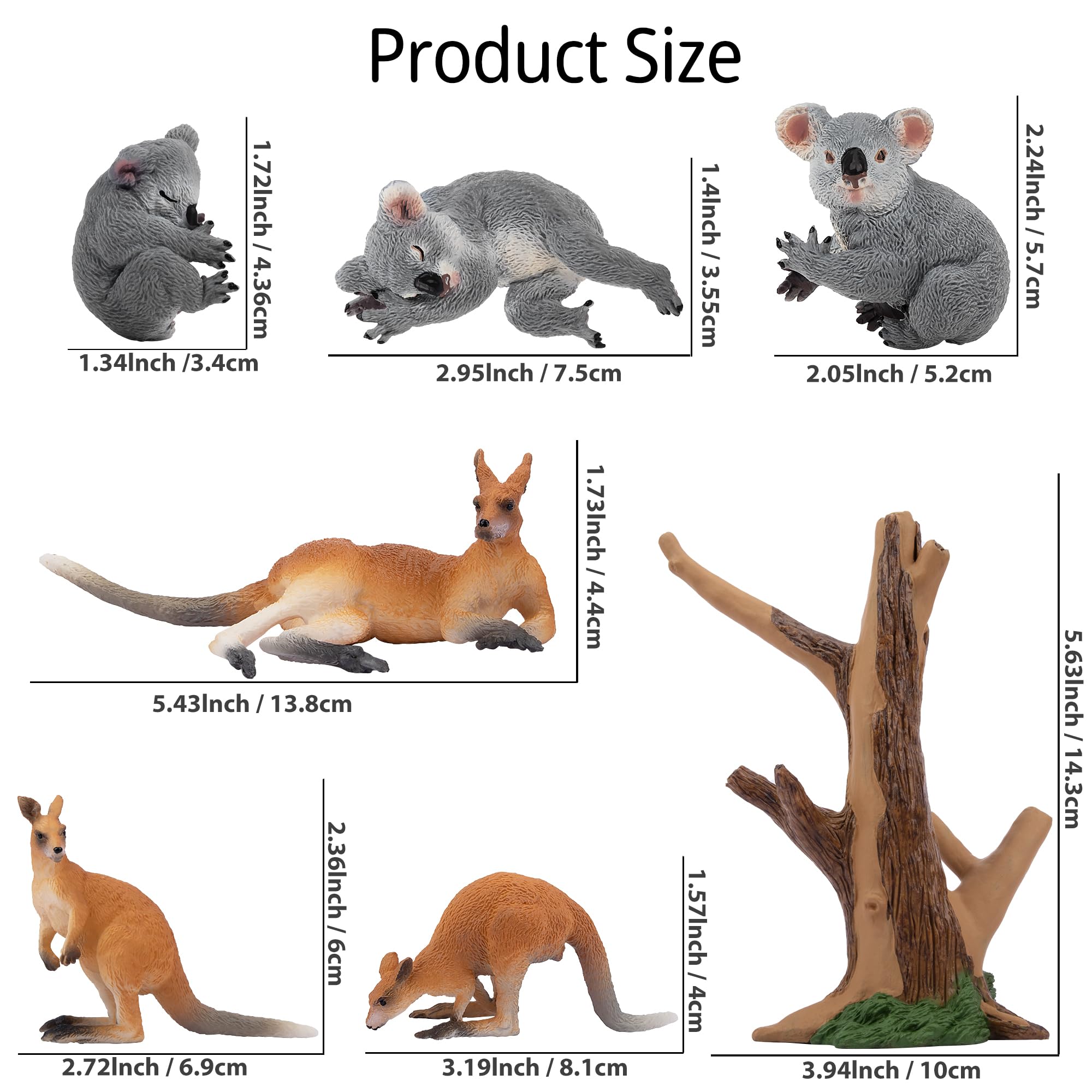 Toymany 7PCS Australian Wildlife Figurines – Koala & Kangaroo Set for Play, Cake Toppers, and Learning