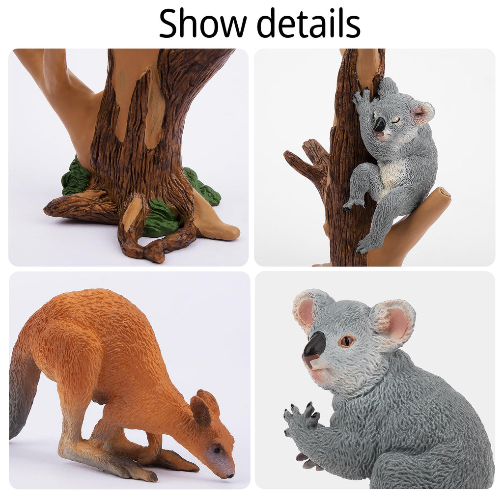Toymany 7PCS Australian Wildlife Figurines – Koala & Kangaroo Set for Play, Cake Toppers, and Learning