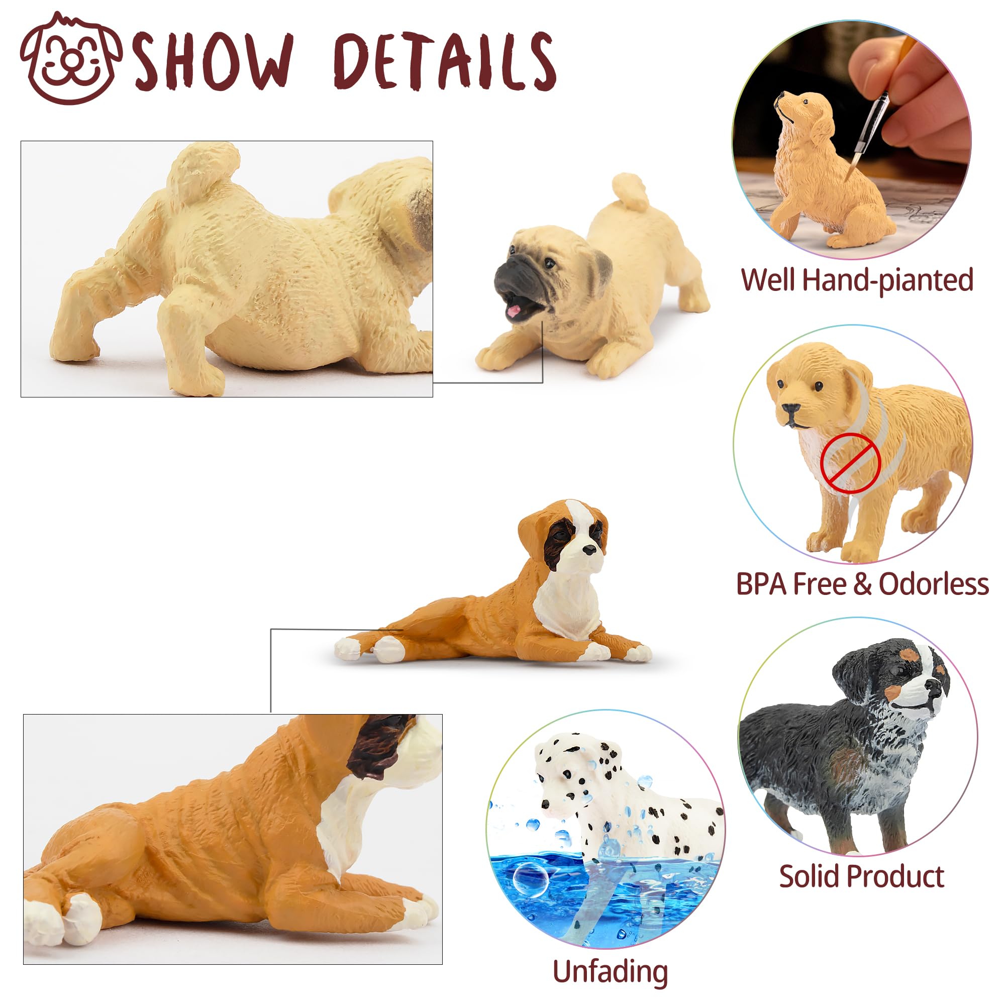 Toymany 12PCS Mini Dog Figurines Playset – Realistic Hand-Painted Puppy Figures for Cake Toppers & Kids’ Gifts