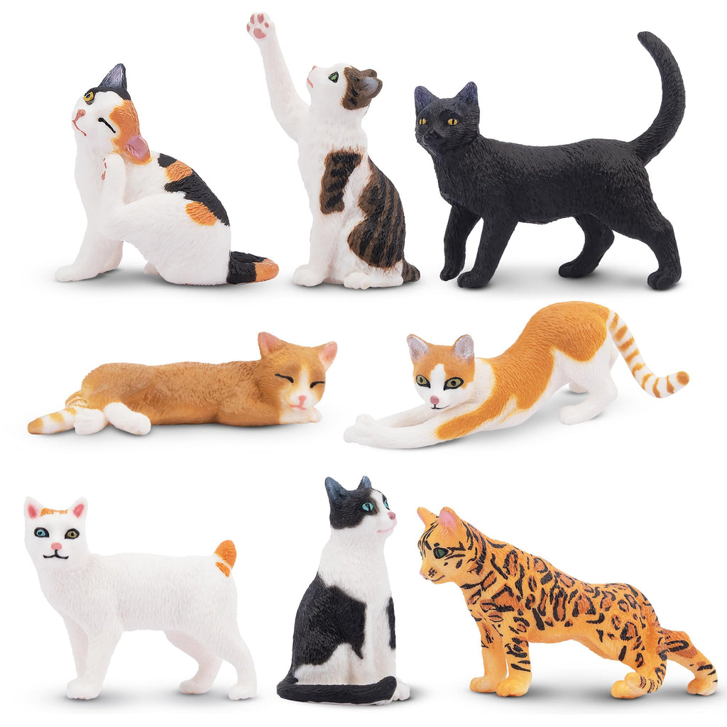 Toymany 8PCS Realistic Cat Figurines Set — Educational Cat Figures for Kids 3+ | Cake Toppers & Gifts