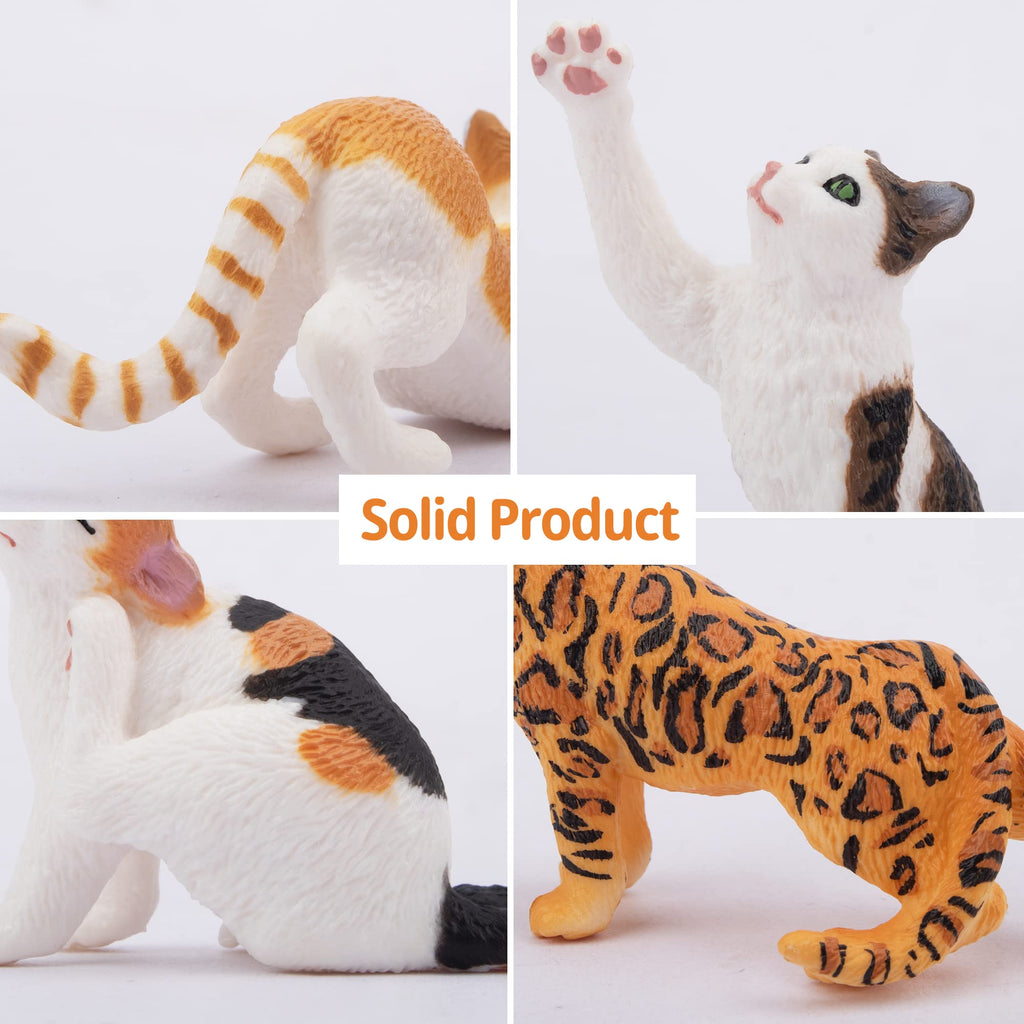 Toymany 8PCS Realistic Cat Figurines Set — Educational Cat Figures for Kids 3+ | Cake Toppers & Gifts