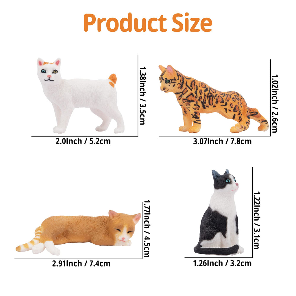 Toymany 8PCS Realistic Cat Figurines Set — Educational Cat Figures for Kids 3+ | Cake Toppers & Gifts