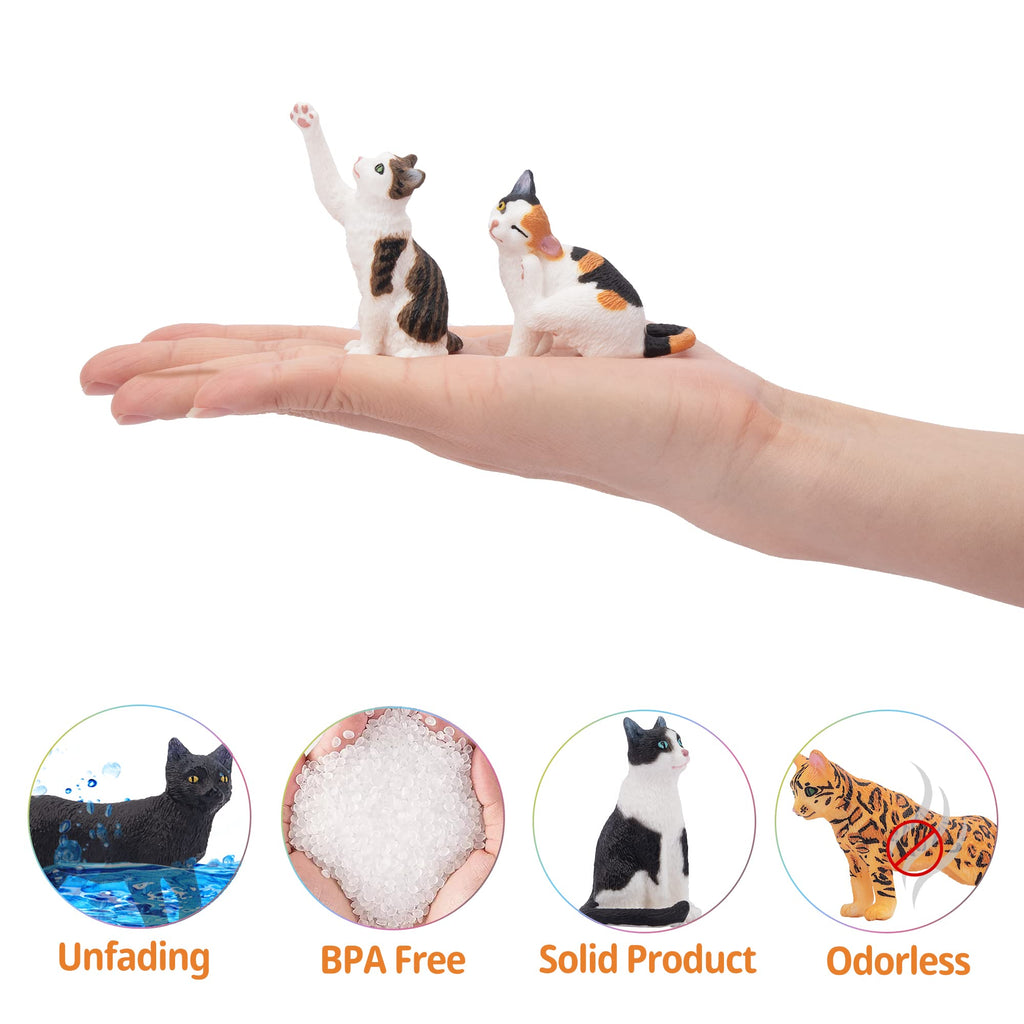 Toymany 8PCS Realistic Cat Figurines Set — Educational Cat Figures for Kids 3+ | Cake Toppers & Gifts
