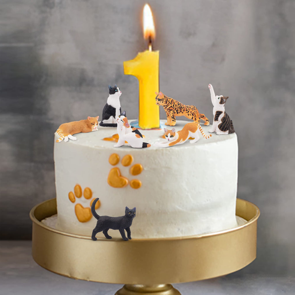 Toymany 8PCS Realistic Cat Figurines Set — Educational Cat Figures for Kids 3+ | Cake Toppers & Gifts