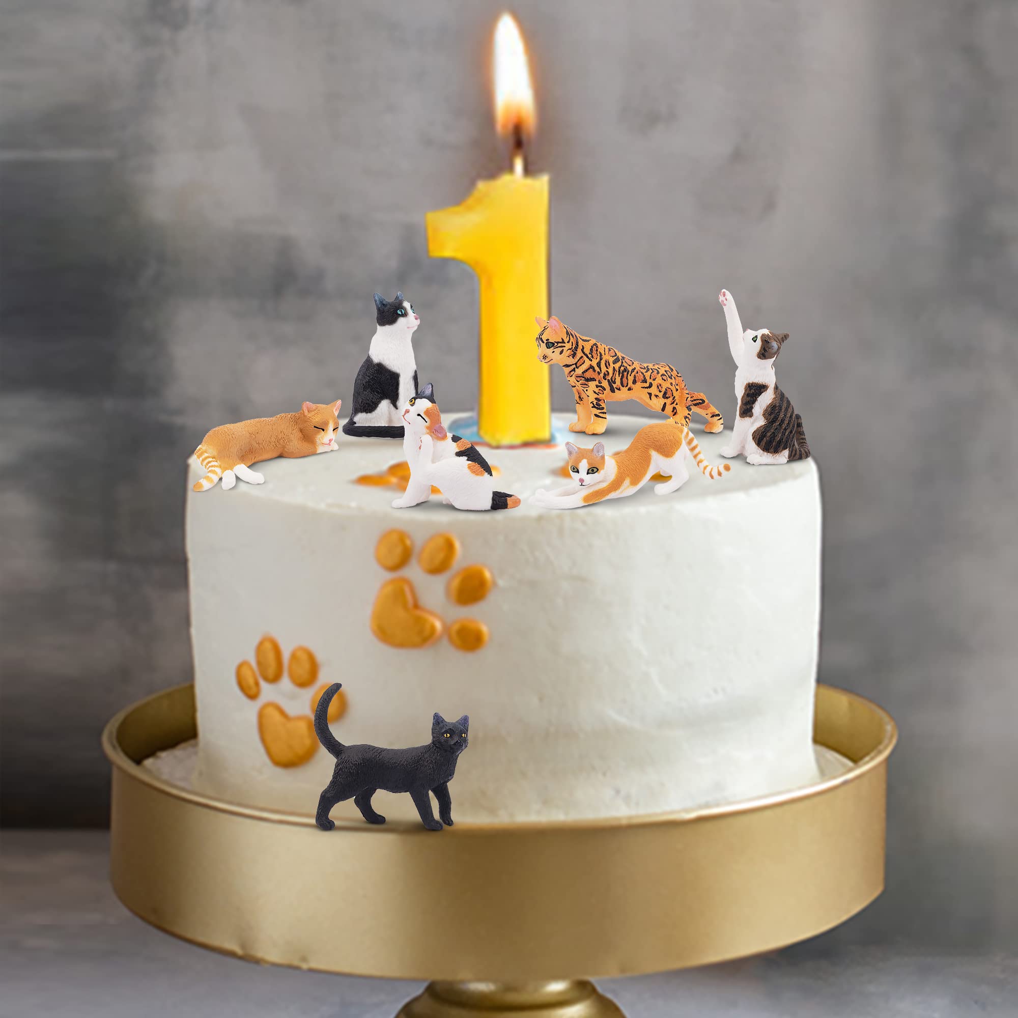 Toymany 8PCS Realistic Cat Figurines Set — Educational Cat Figures for Kids 3+ | Cake Toppers & Gifts