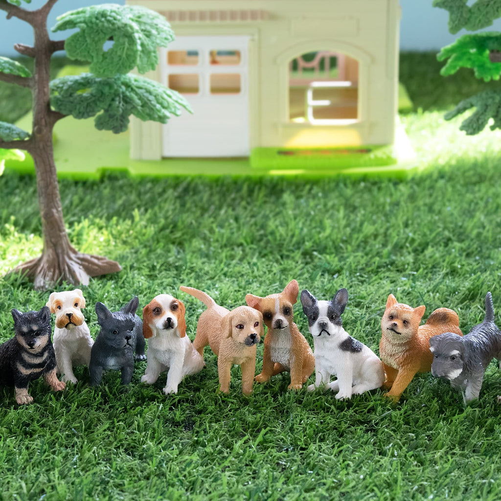 Toymany 12PCS Mini Dog Figurines Set – Hand-Painted Puppies for Play, Cake Toppers & Gifts