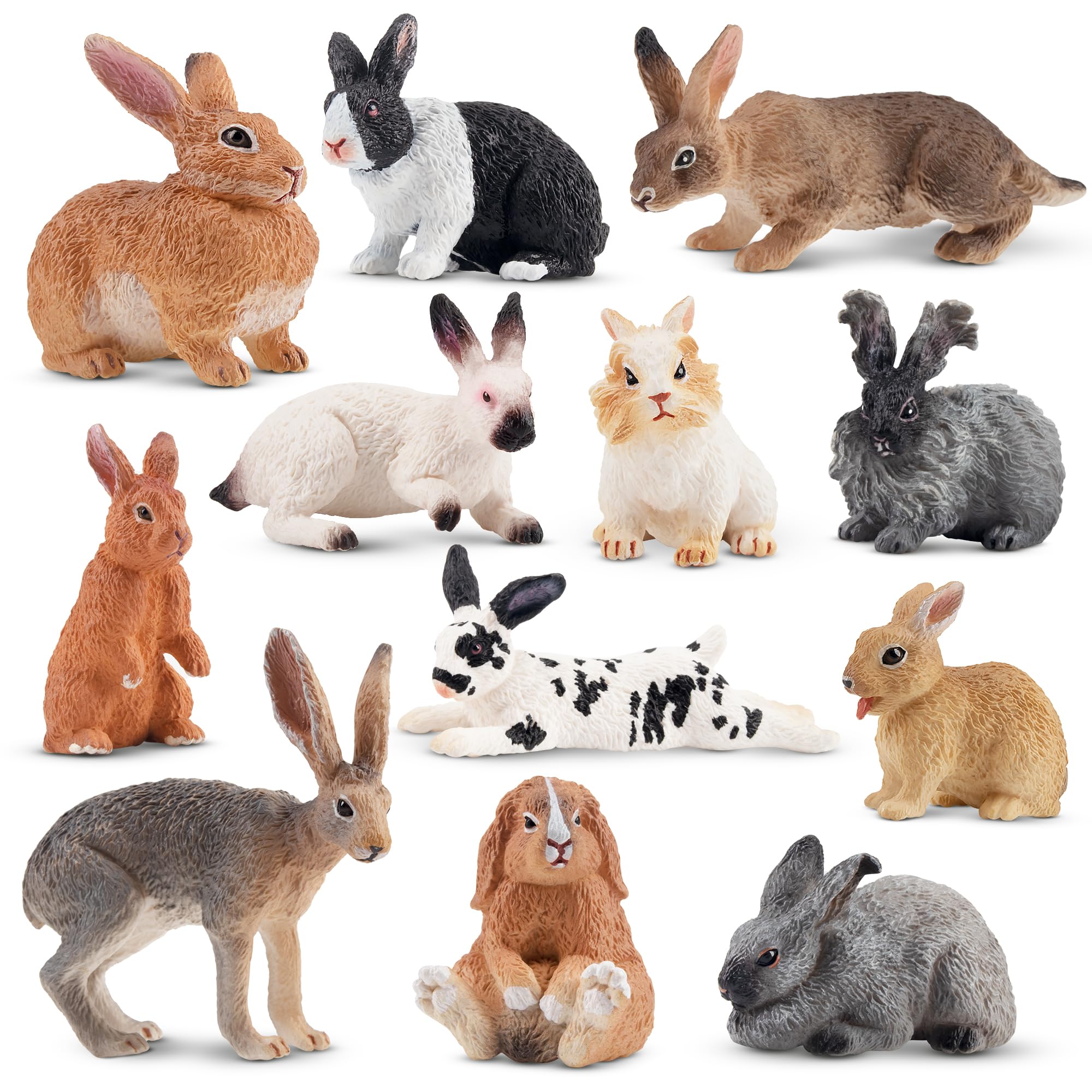 Toymany 12-Piece Easter Bunny Figures – Kids' Farm Animal Toys, Cake Toppers & Party Favors