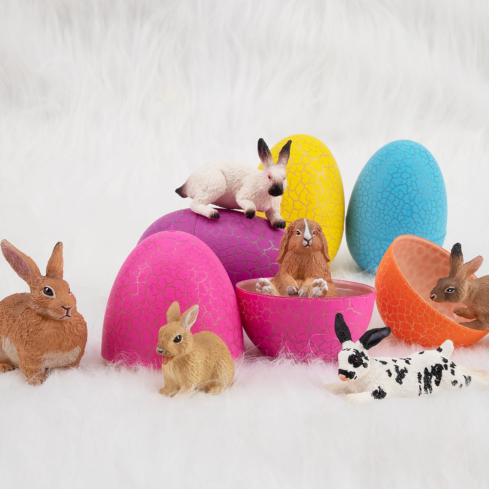 Toymany 12-Piece Easter Bunny Figures – Kids' Farm Animal Toys, Cake Toppers & Party Favors
