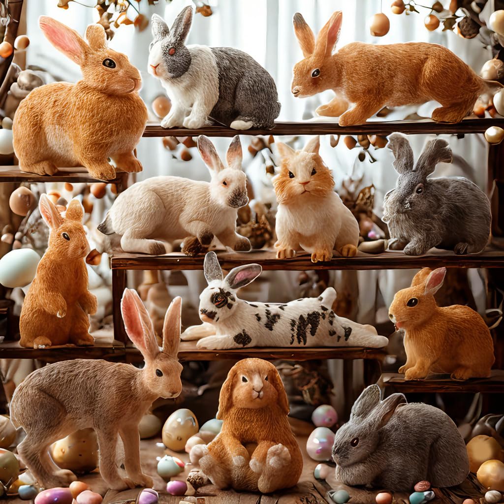 Toymany 12-Piece Easter Bunny Figures – Kids' Farm Animal Toys, Cake Toppers & Party Favors