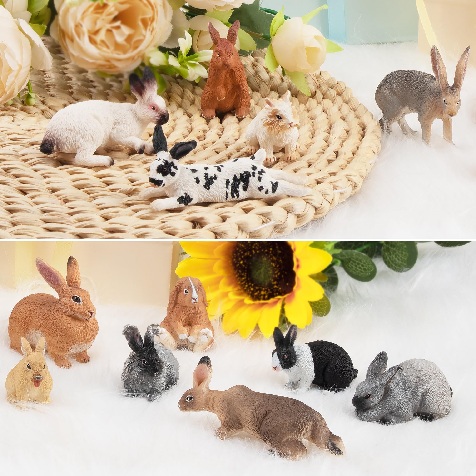 Toymany 12-Piece Easter Bunny Figures – Kids' Farm Animal Toys, Cake Toppers & Party Favors