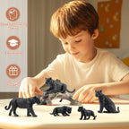 Toymany 7PCS Black Panthers Figurines – Panther Cub & Tree Trunk | Realistic Jungle Animals Playset & Cake Toppers