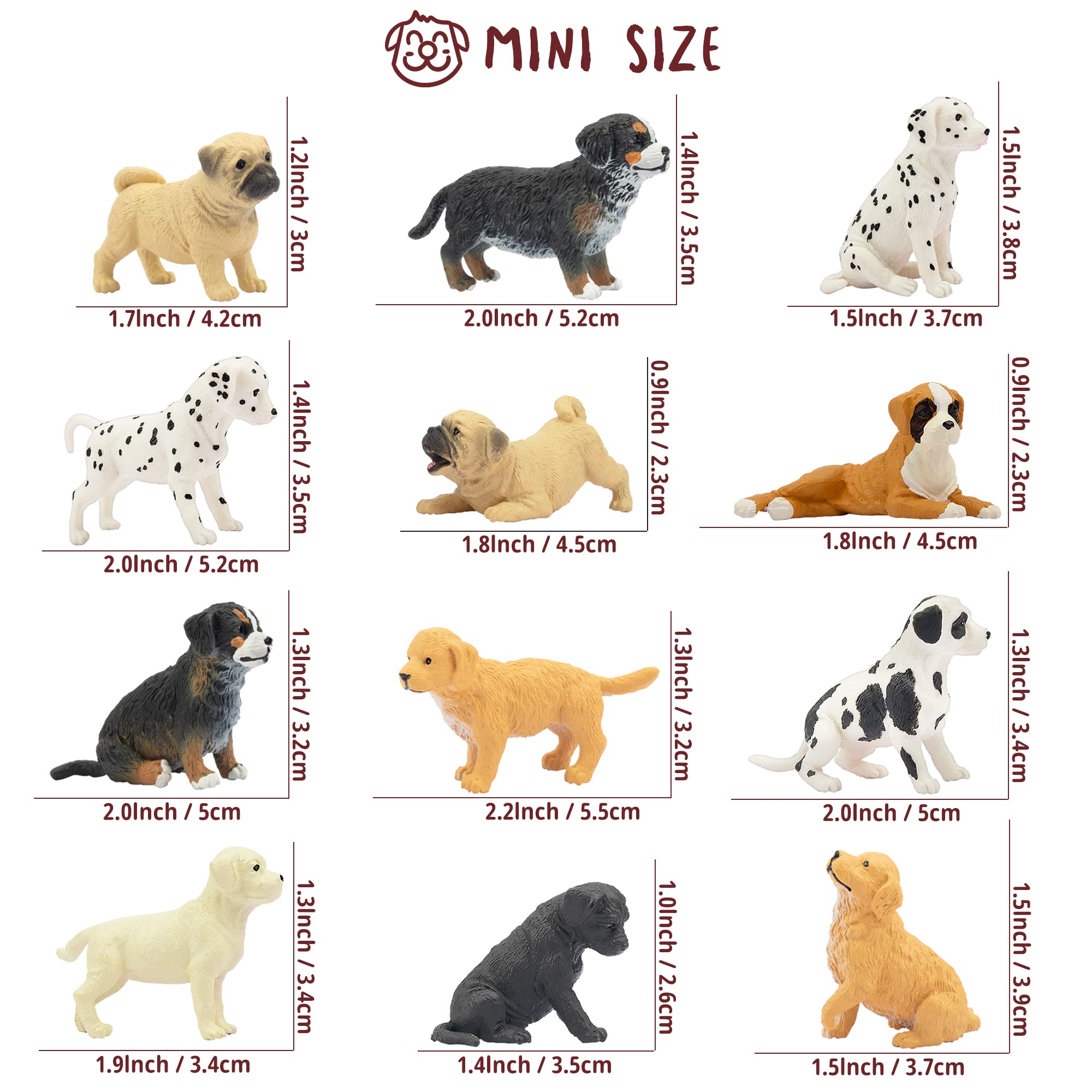 Toymany 12PCS Mini Dog Figurines Playset – Realistic Hand-Painted Puppy Figures for Cake Toppers & Kids’ Gifts