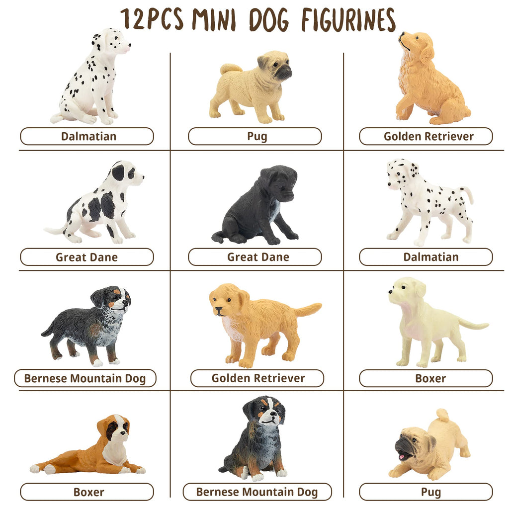 Toymany 12PCS Mini Dog Figurines Playset – Realistic Hand-Painted Puppy Figures for Cake Toppers & Kids’ Gifts