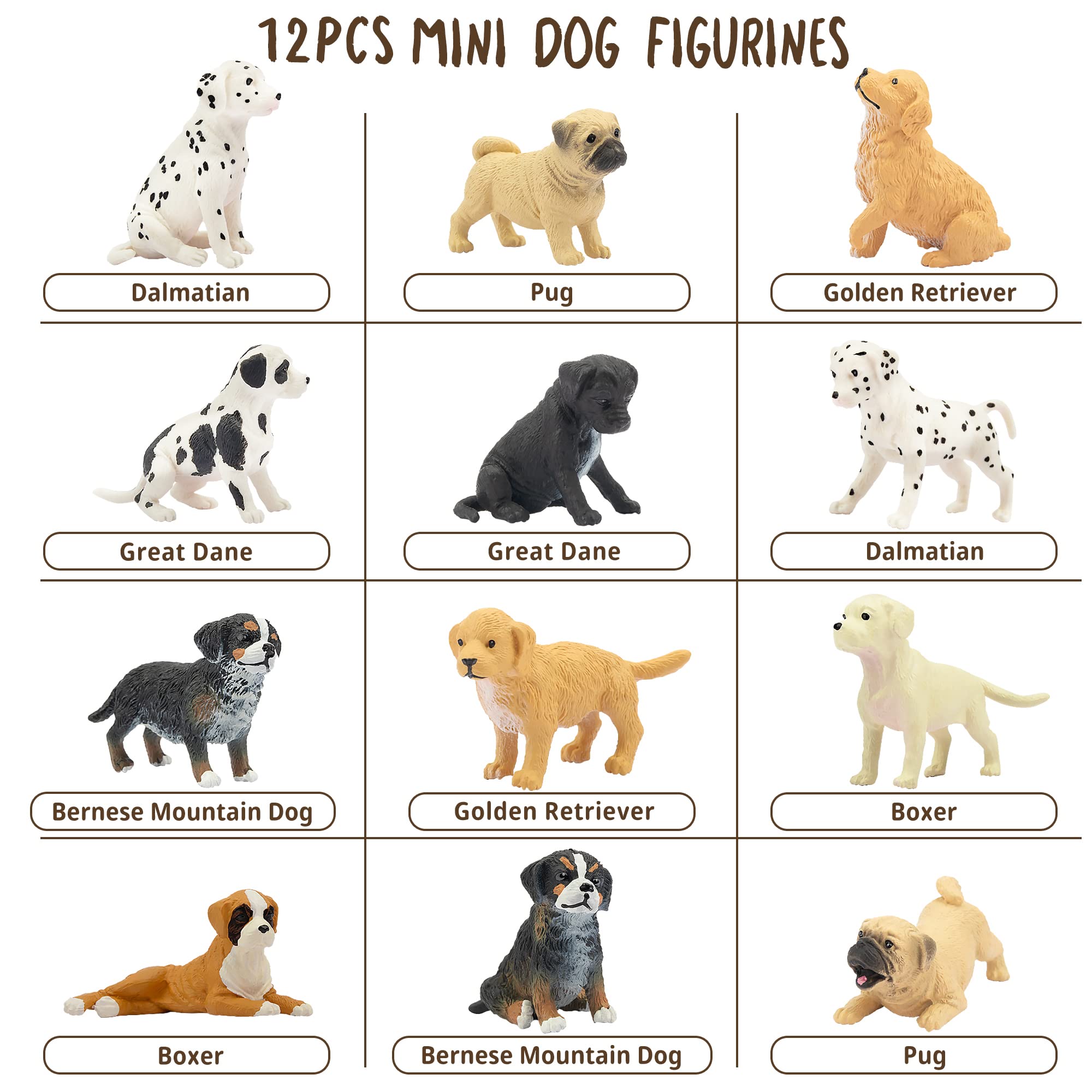 Toymany 12PCS Mini Dog Figurines Playset – Realistic Hand-Painted Puppy Figures for Cake Toppers & Kids’ Gifts