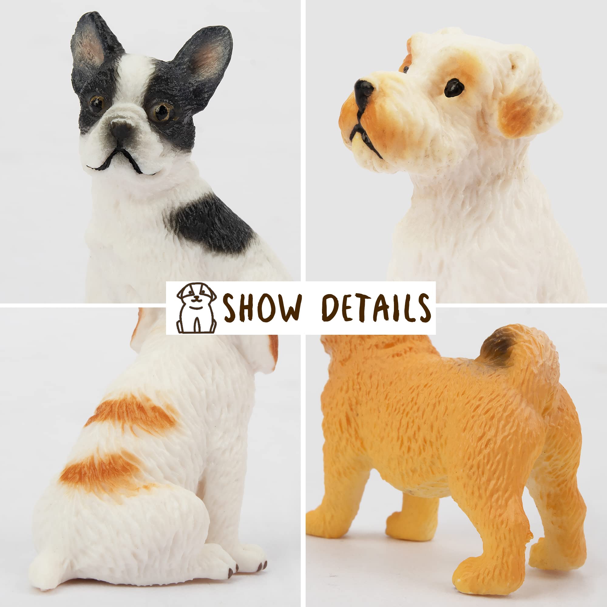 Toymany 12PCS Mini Dog Figurines Set – Hand-Painted Puppies for Play, Cake Toppers & Gifts