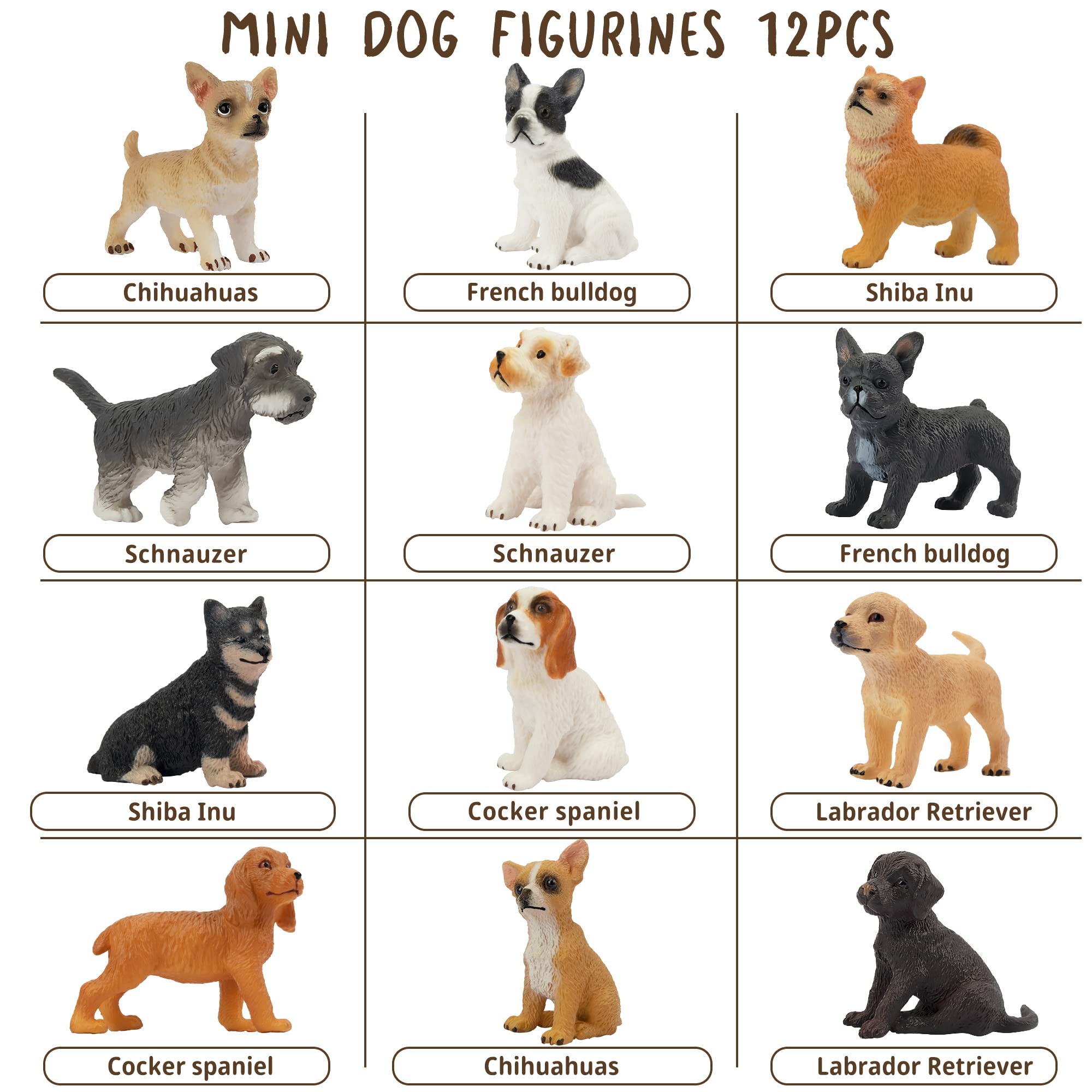 Toymany 12PCS Mini Dog Figurines Set – Hand-Painted Puppies for Play, Cake Toppers & Gifts