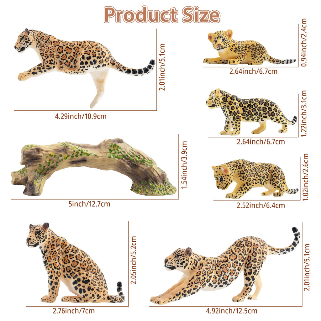 Toymany 7PCS Leopards Figurines – Realistic Jungle Family Playset & Cake Toppers