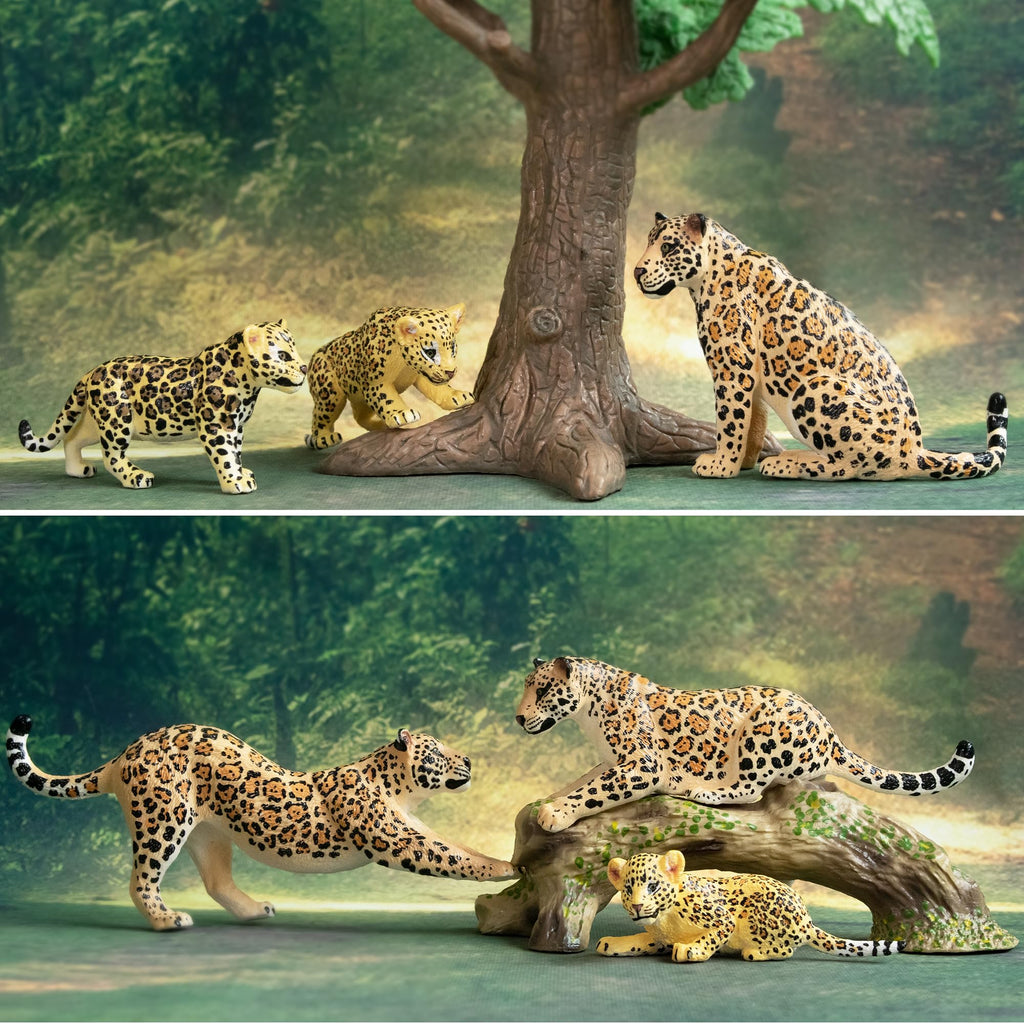 Toymany 7PCS Leopards Figurines – Realistic Jungle Family Playset & Cake Toppers