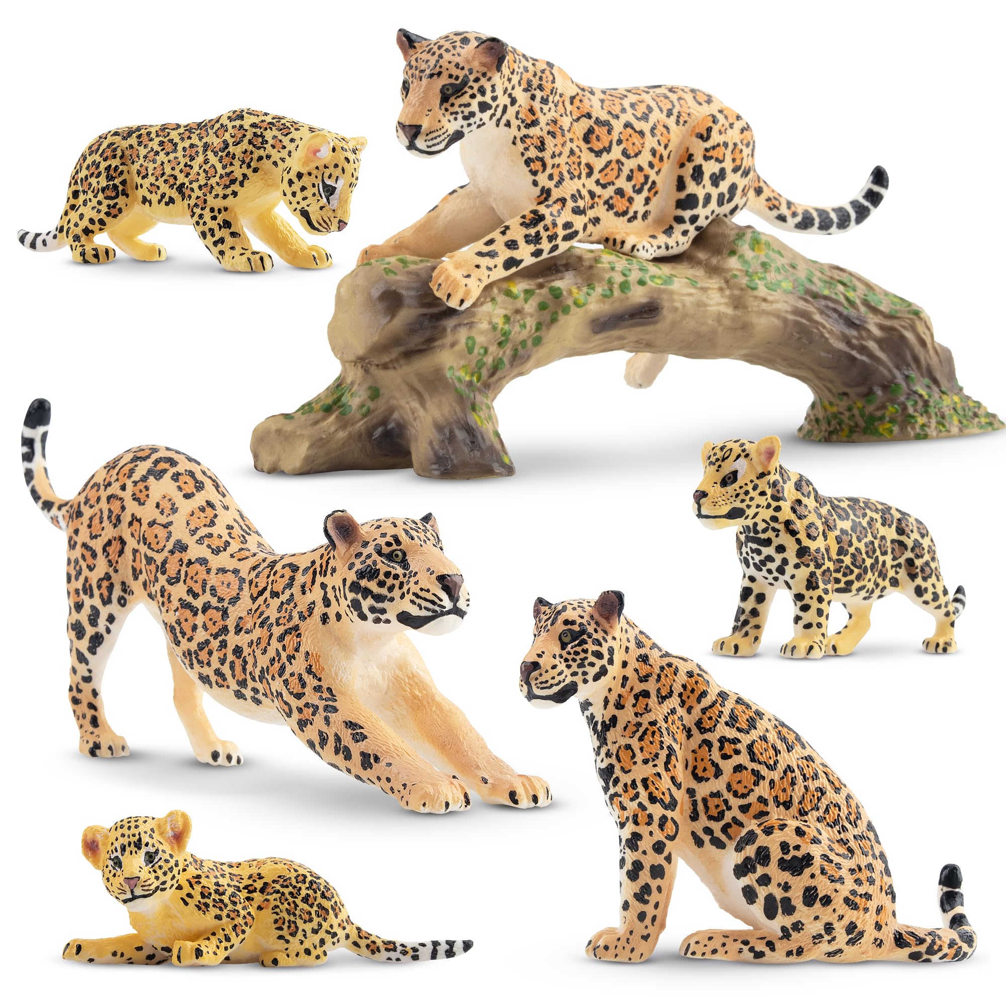 Toymany 7PCS Leopards Figurines – Realistic Jungle Family Playset & Cake Toppers