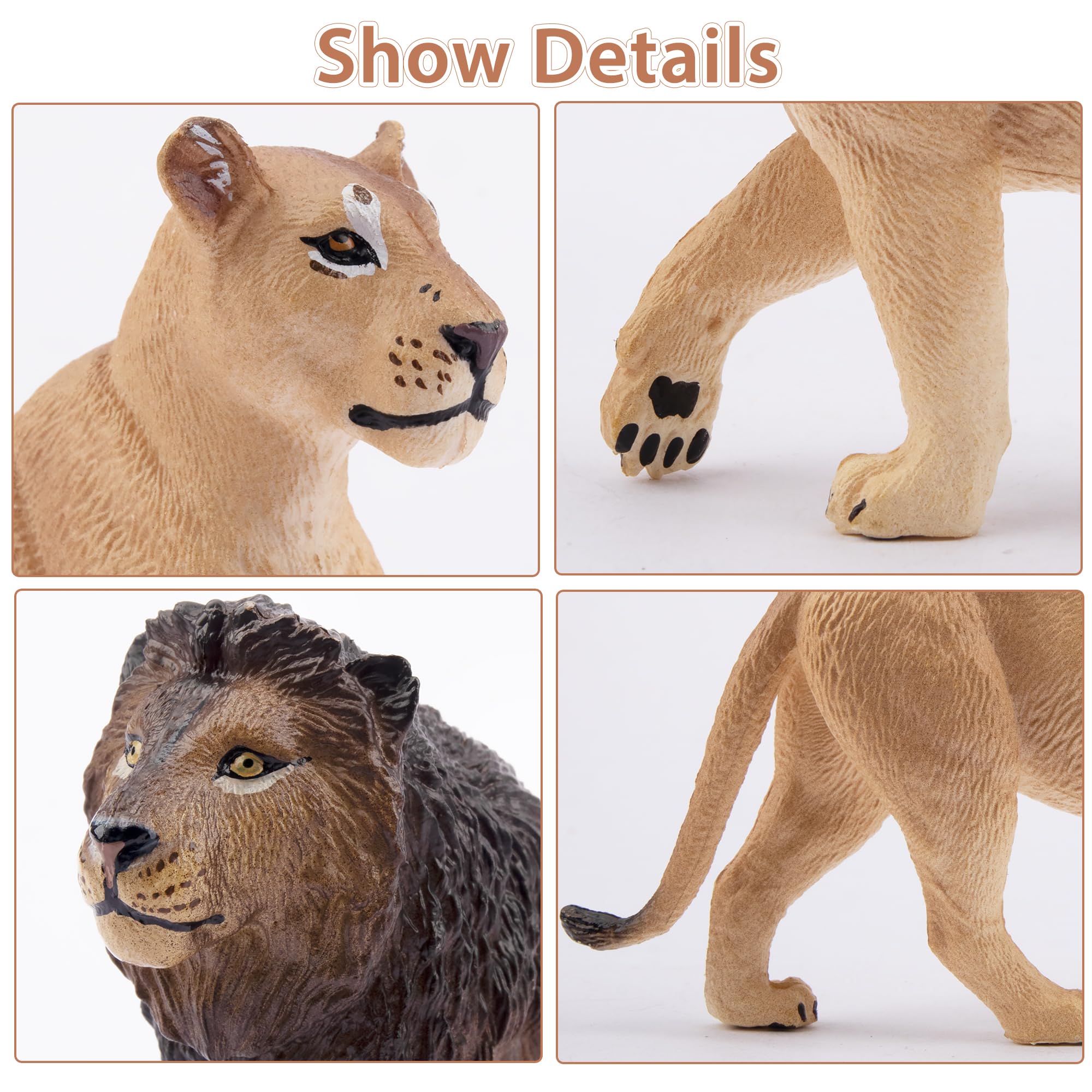 Toymany 6Pcs Realistic Lion Figurines – Lions Family Playset for Kids, Cake Toppers & Educational Toy