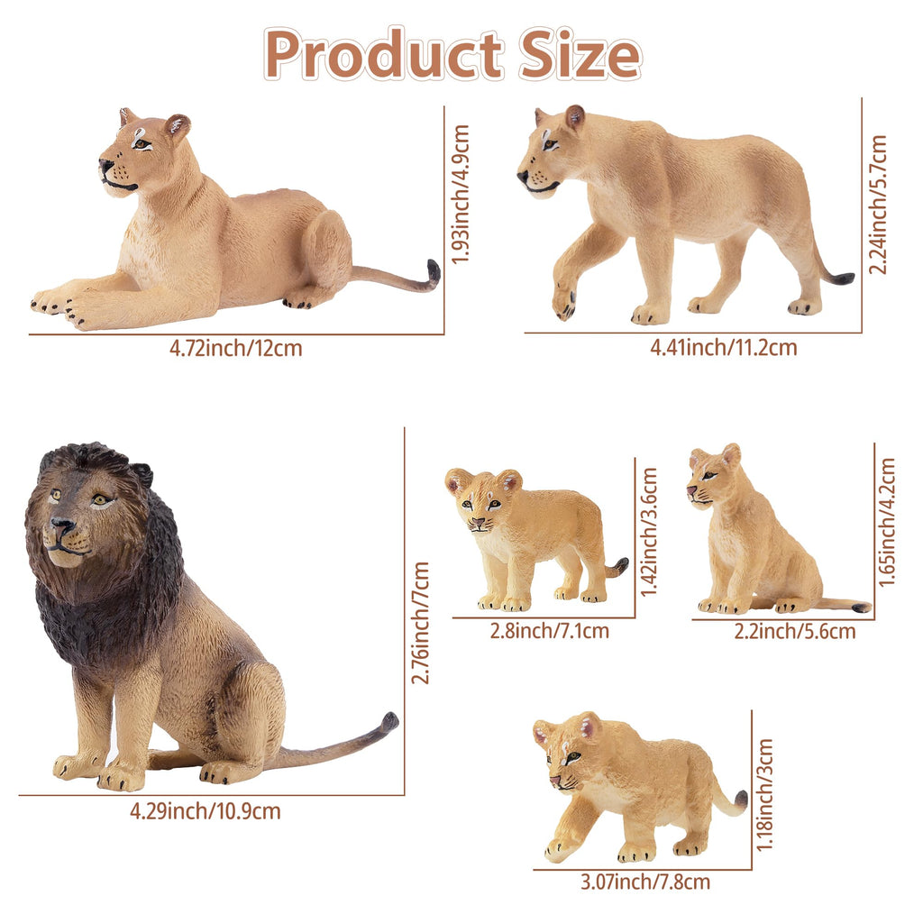 Toymany 6Pcs Realistic Lion Figurines – Lions Family Playset for Kids, Cake Toppers & Educational Toy