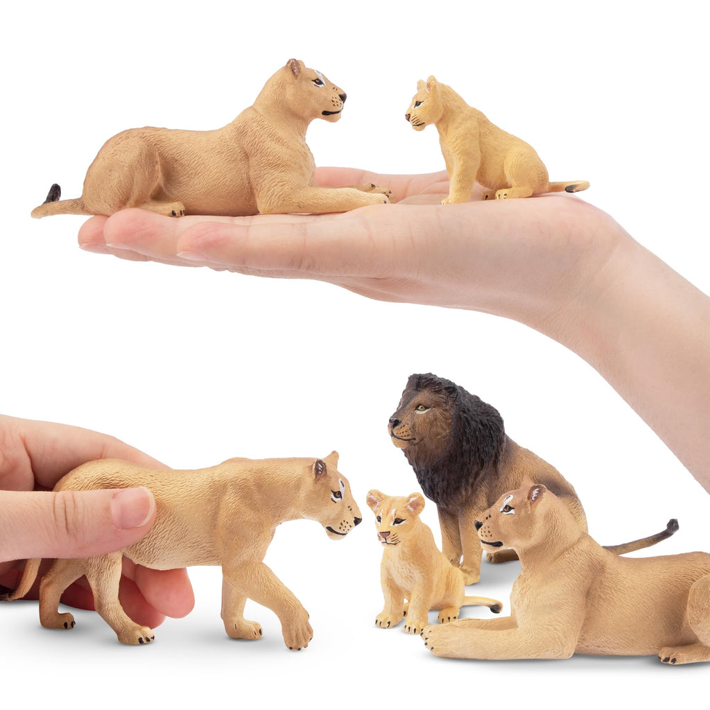 Toymany 6Pcs Realistic Lion Figurines – Lions Family Playset for Kids, Cake Toppers & Educational Toy