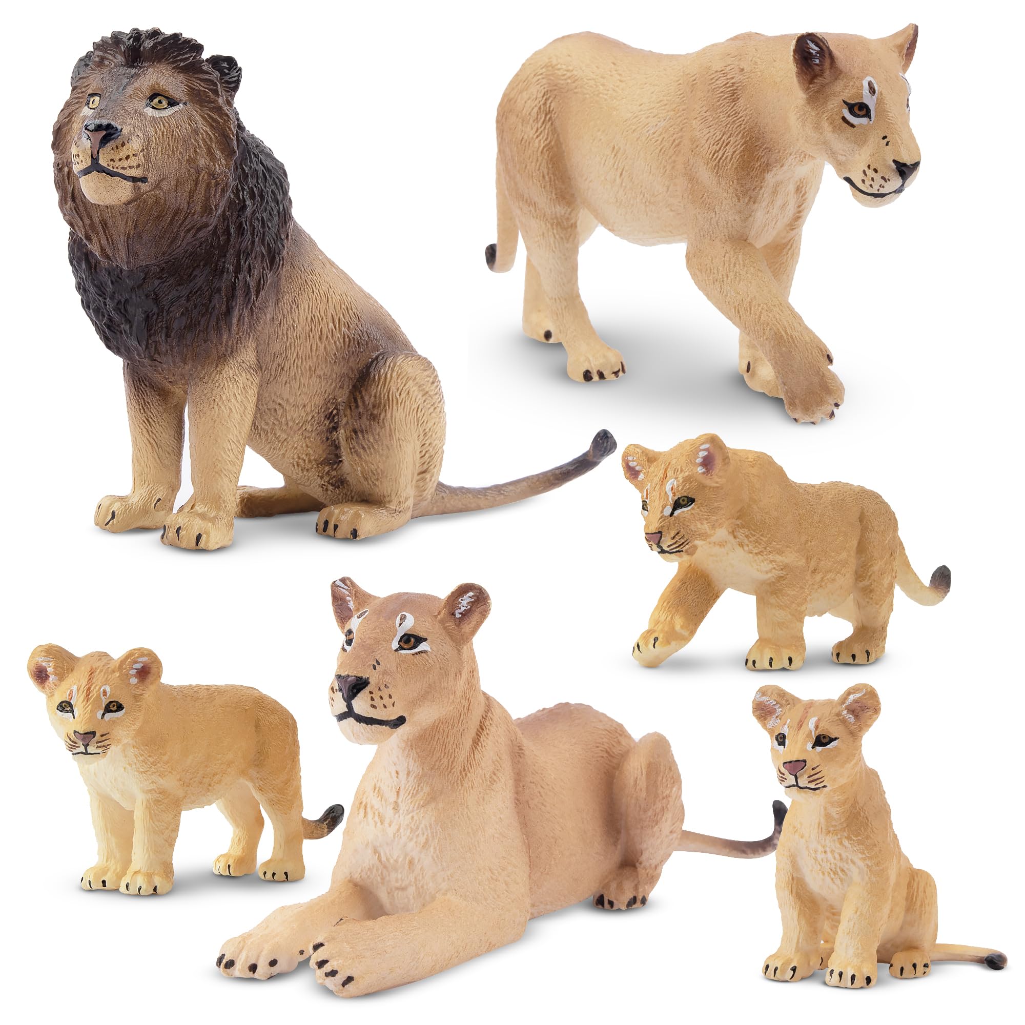 Toymany 6Pcs Realistic Lion Figurines – Lions Family Playset for Kids, Cake Toppers & Educational Toy