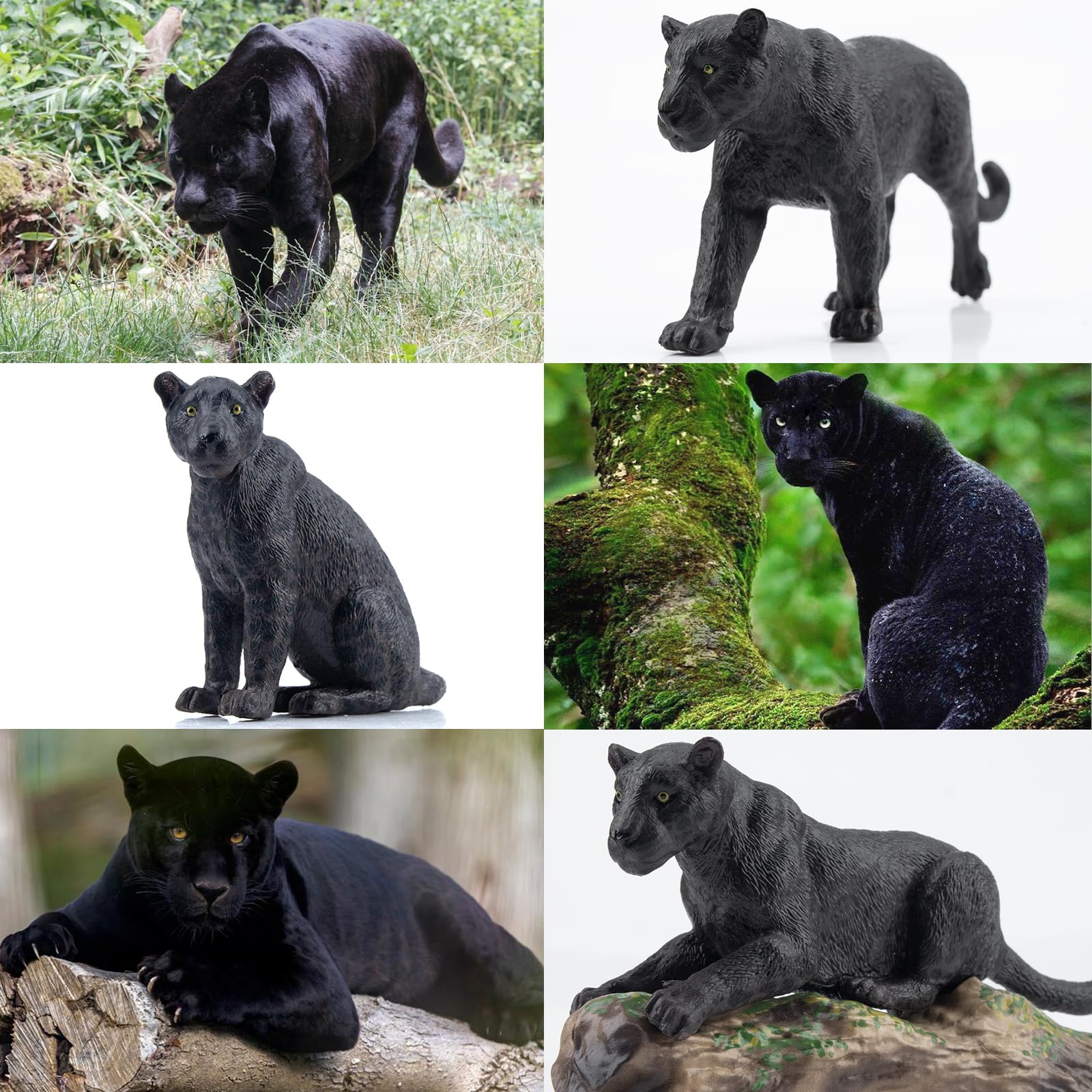 Toymany 7PCS Black Panthers Figurines – Panther Cub & Tree Trunk | Realistic Jungle Animals Playset & Cake Toppers