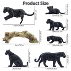 Toymany 7PCS Black Panthers Figurines – Panther Cub & Tree Trunk | Realistic Jungle Animals Playset & Cake Toppers