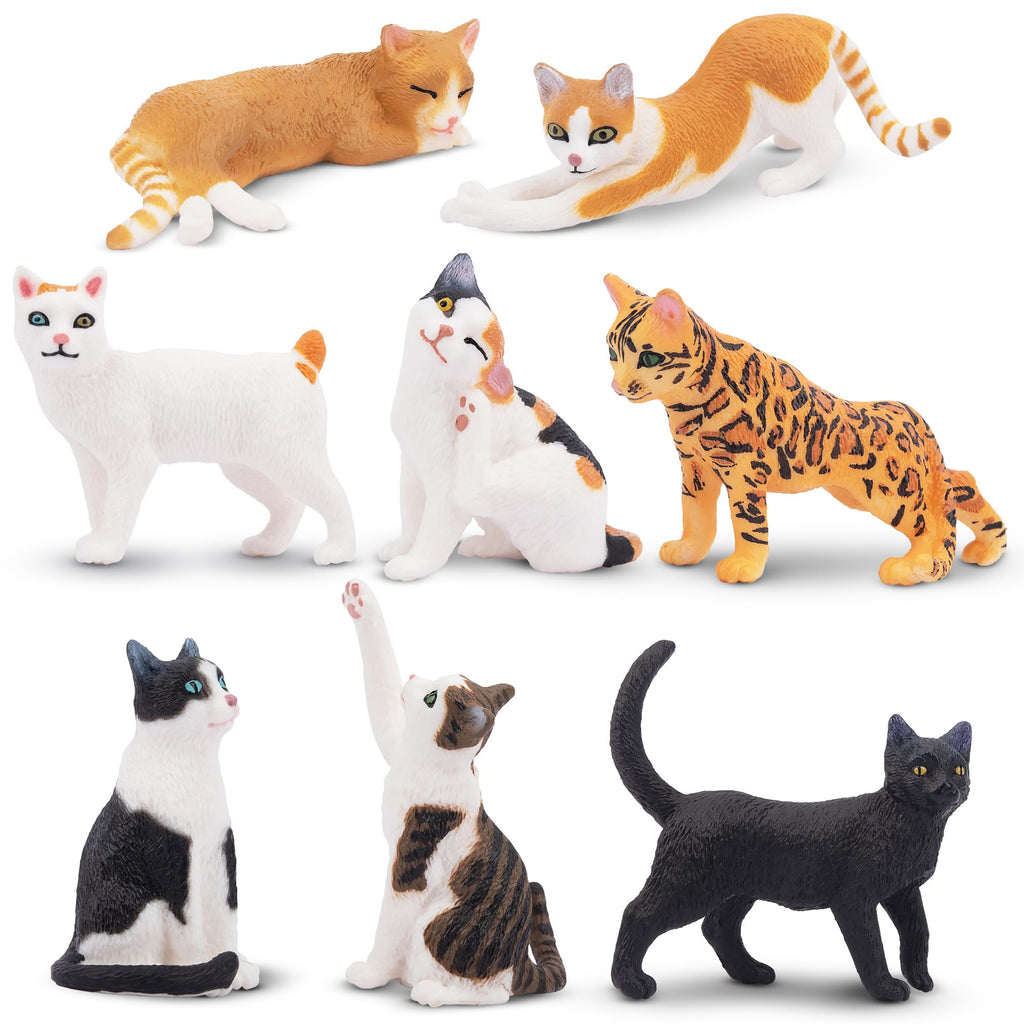 Toymany 8PCS Realistic Cat Figurines Set — Educational Cat Figures for Kids 3+ | Cake Toppers & Gifts