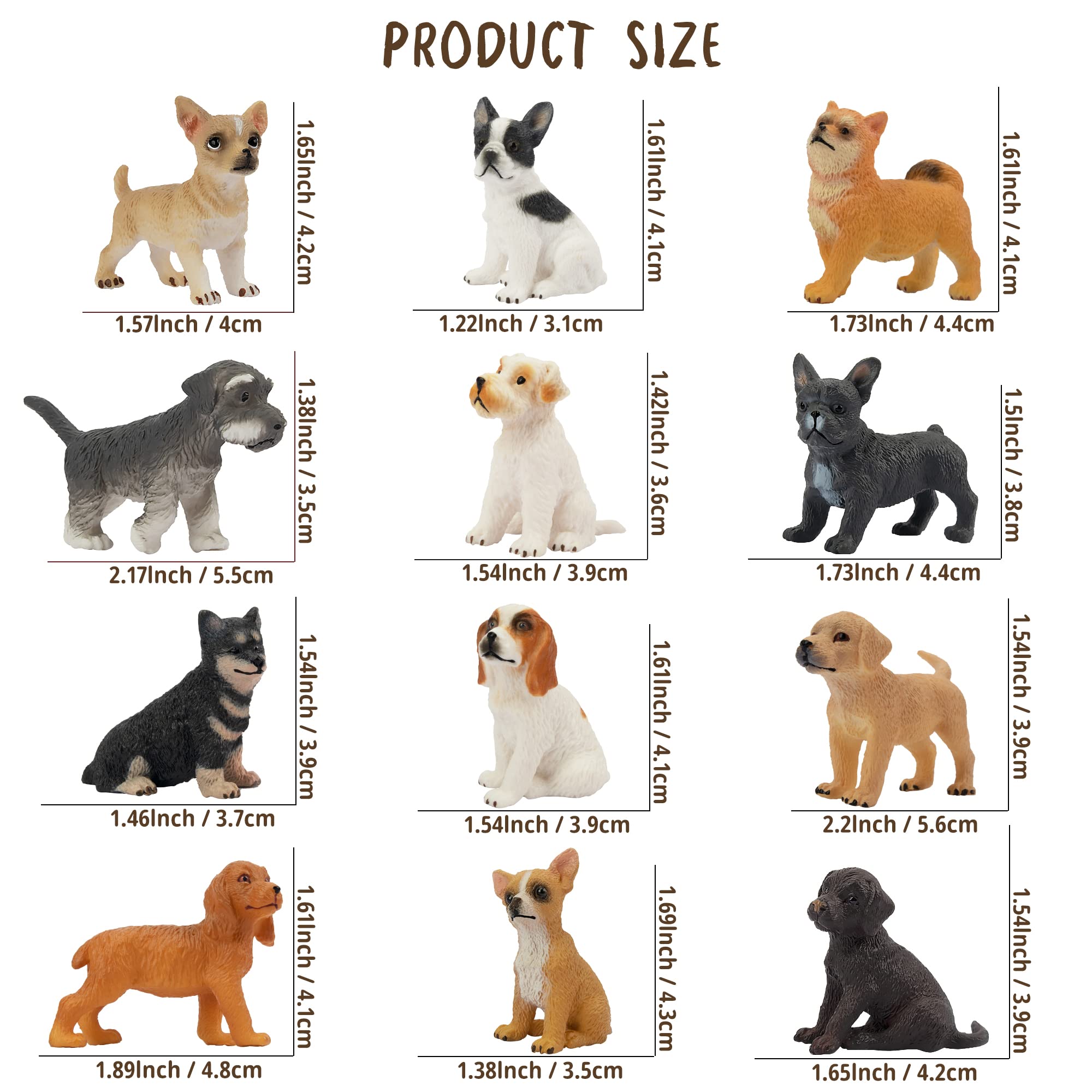 Toymany 12PCS Mini Dog Figurines Set – Hand-Painted Puppies for Play, Cake Toppers & Gifts