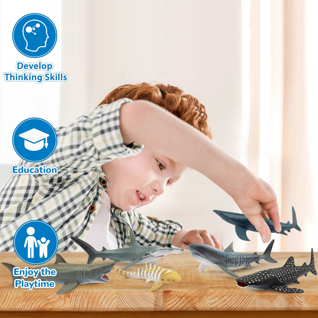 Toymany 6-Pack Realistic Shark Bath Toys – 5-6 Inch Figures, Cake Toppers & Gift for Kids