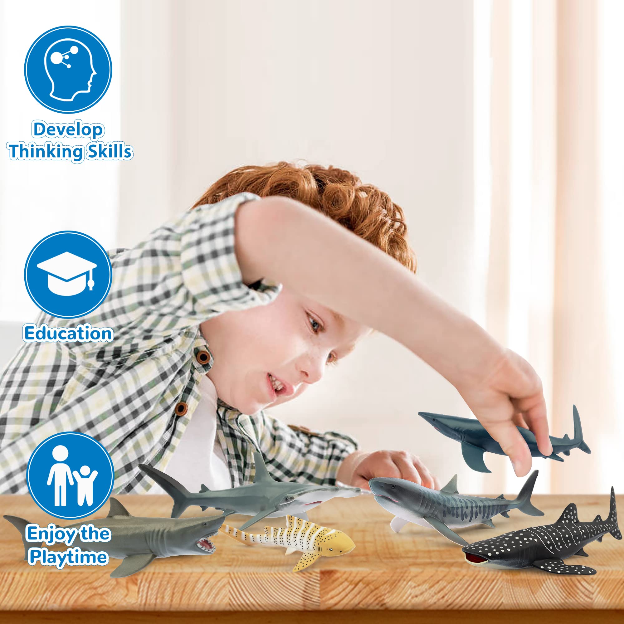 Toymany 6-Pack Realistic Shark Bath Toys – 5-6 Inch Figures, Cake Toppers & Gift for Kids