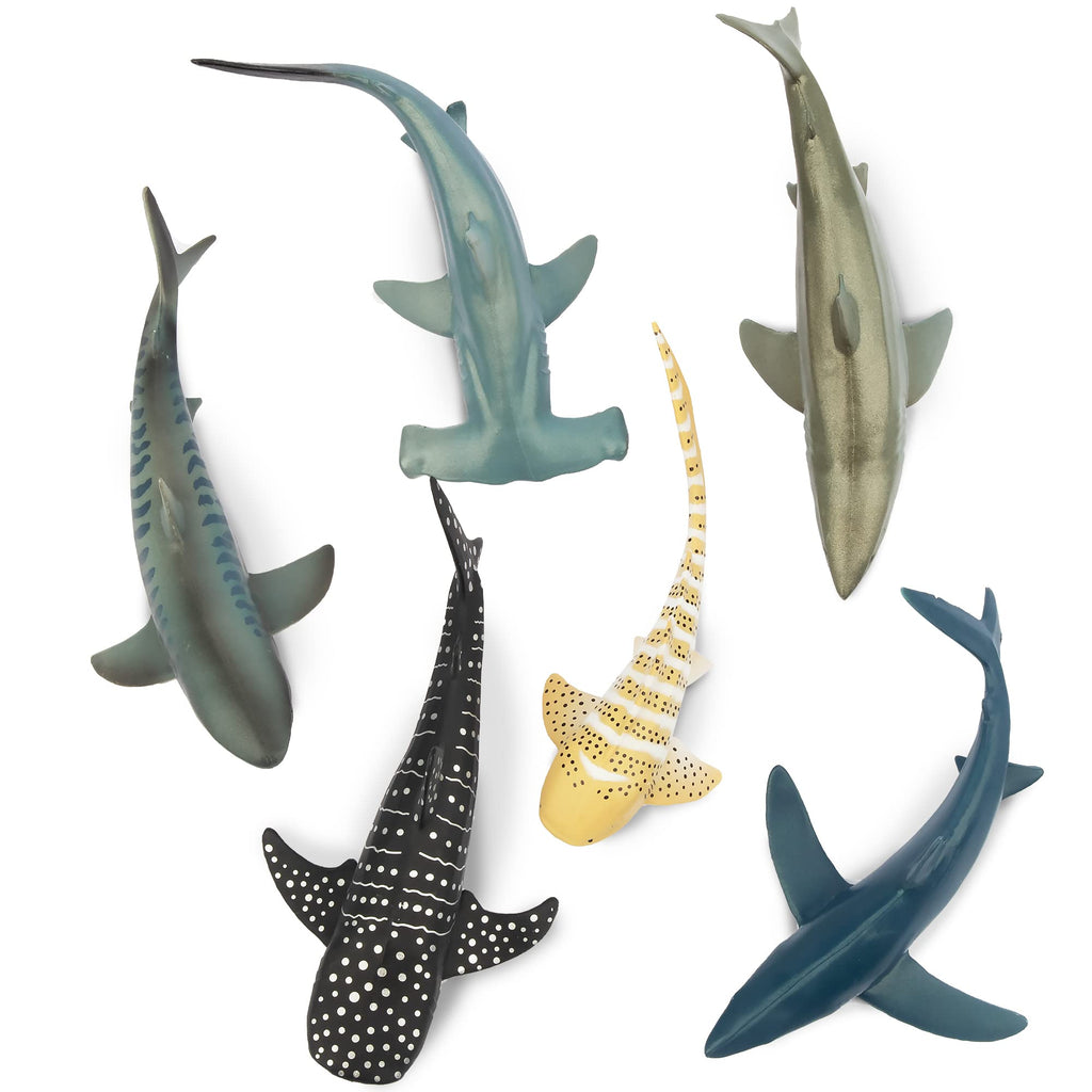 Toymany 6-Pack Realistic Shark Bath Toys – 5-6 Inch Figures, Cake Toppers & Gift for Kids