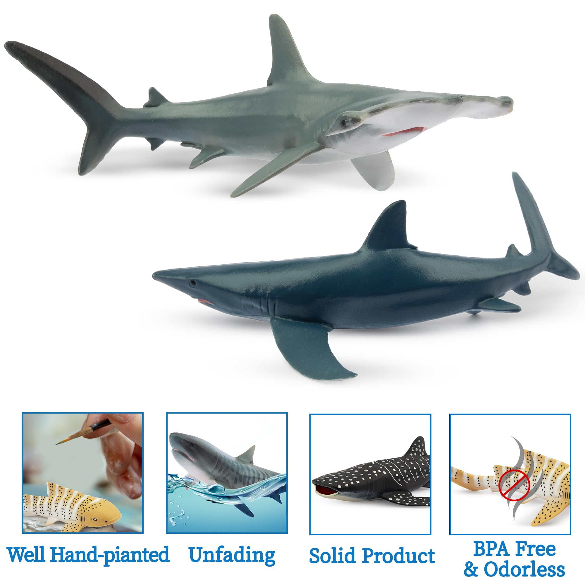 Toymany 6-Pack Realistic Shark Bath Toys – 5-6 Inch Figures, Cake Toppers & Gift for Kids