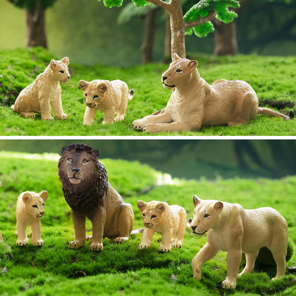 Toymany 6Pcs Realistic Lion Figurines – Lions Family Playset for Kids, Cake Toppers & Educational Toy