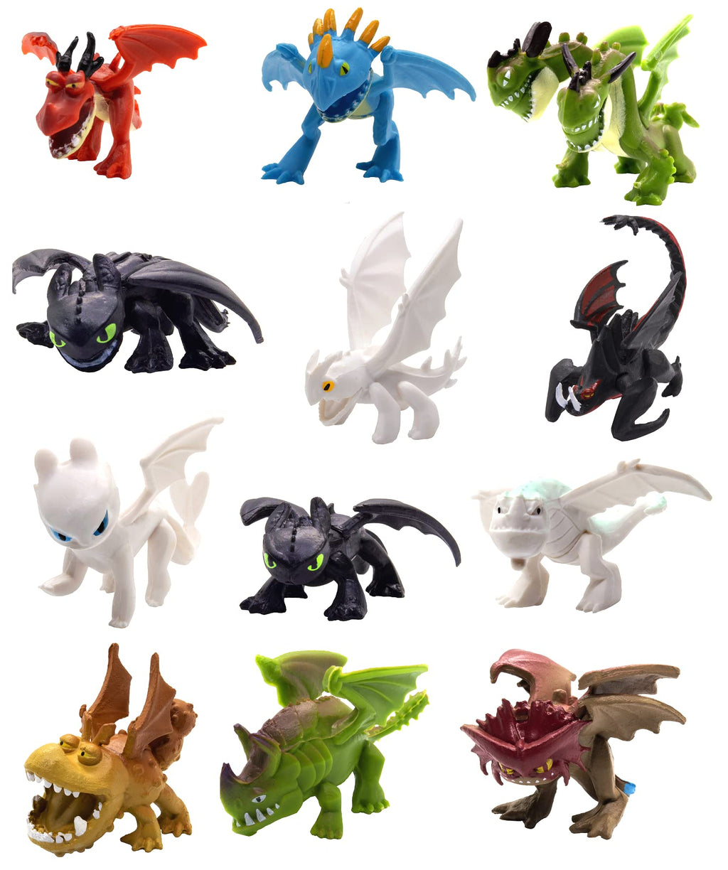 Toysvill Dragon Mini Figures Set – 12 Multicolor Cake Toppers (1.78 in)