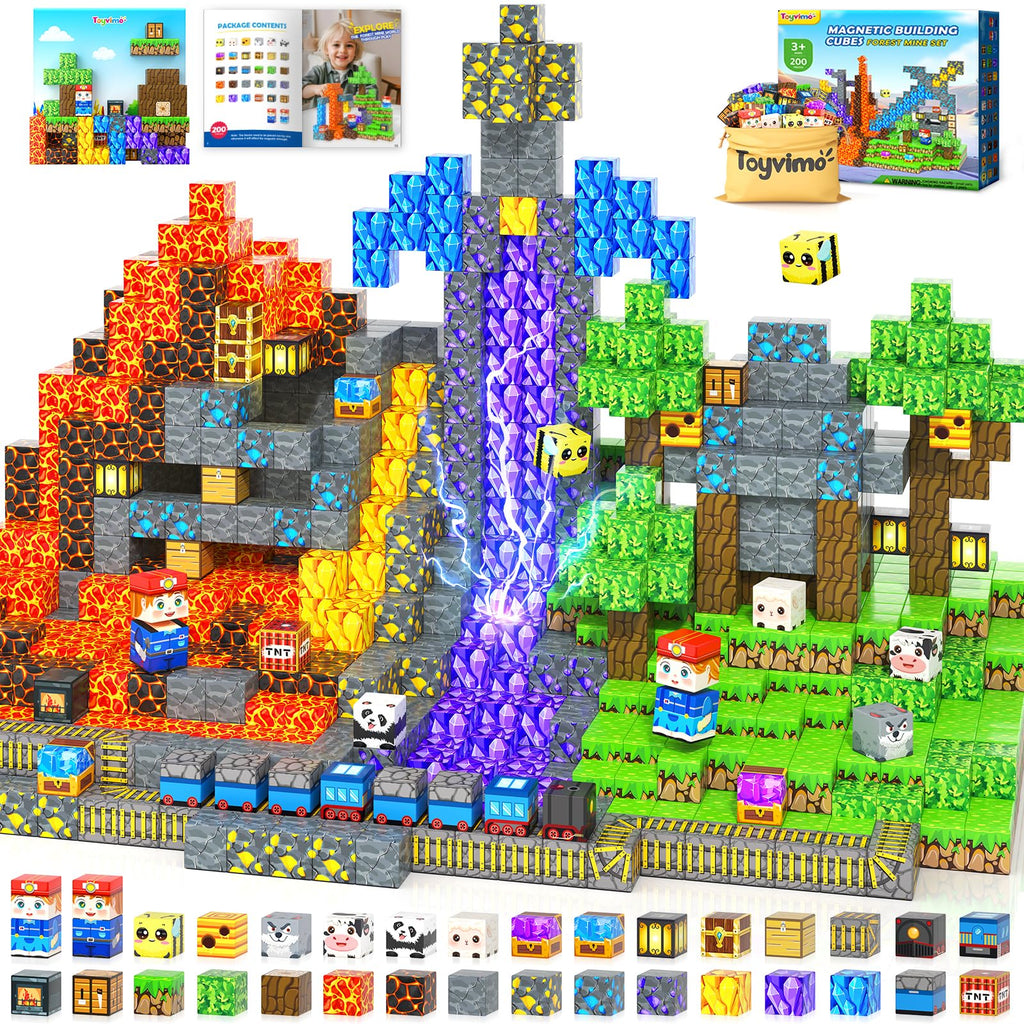 Toyvimo 200-Piece Magnetic Blocks with Board – STEM Sensory Toy for Kids 3–12