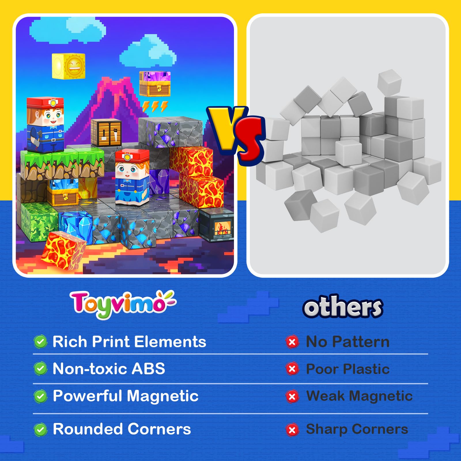 Toyvimo 200-Piece Magnetic Blocks with Board – STEM Sensory Toy for Kids 3–12