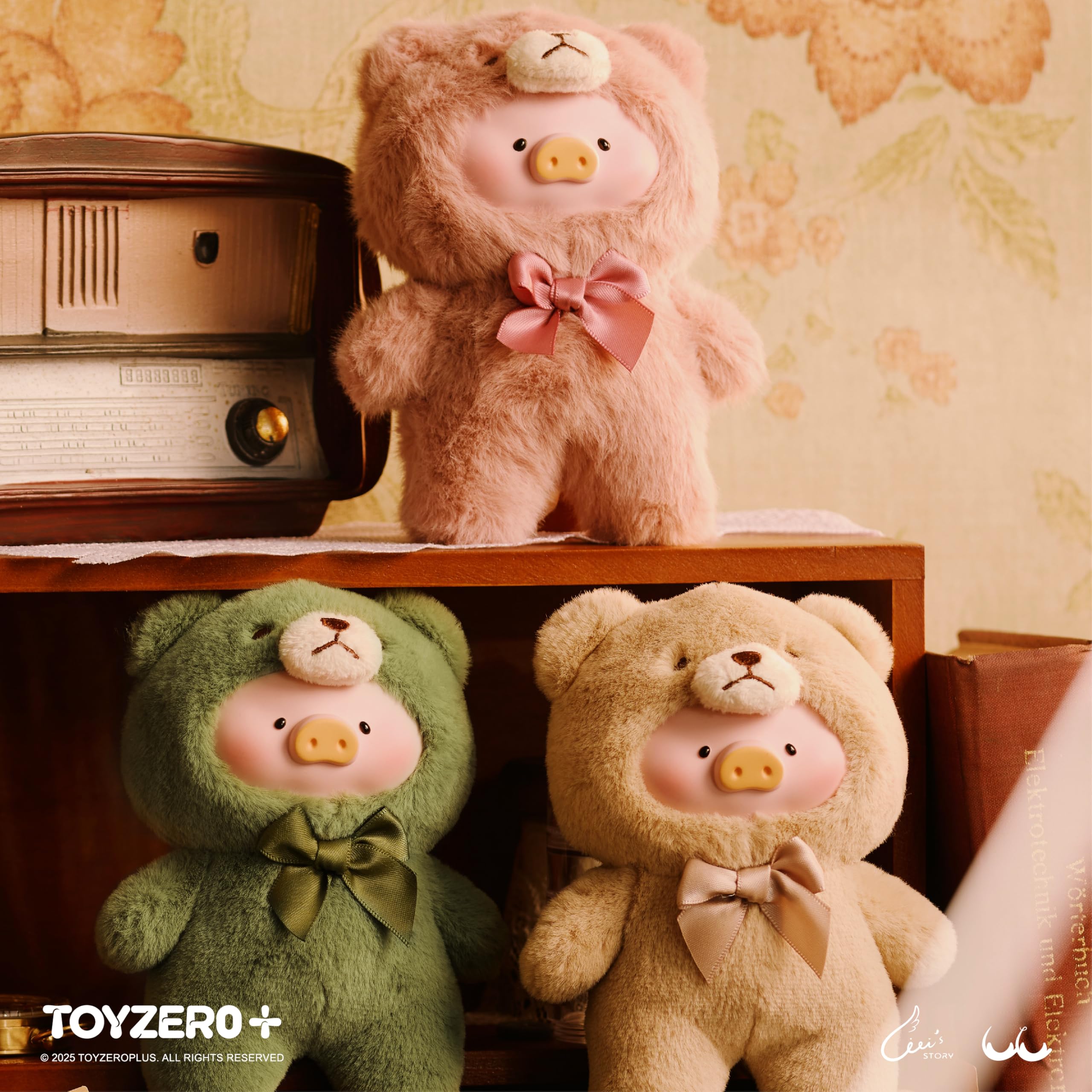 TOYZERO+ Lulu The Piggy Blind Box – 6-Pack Vintage Teddy Plush Keychain Set