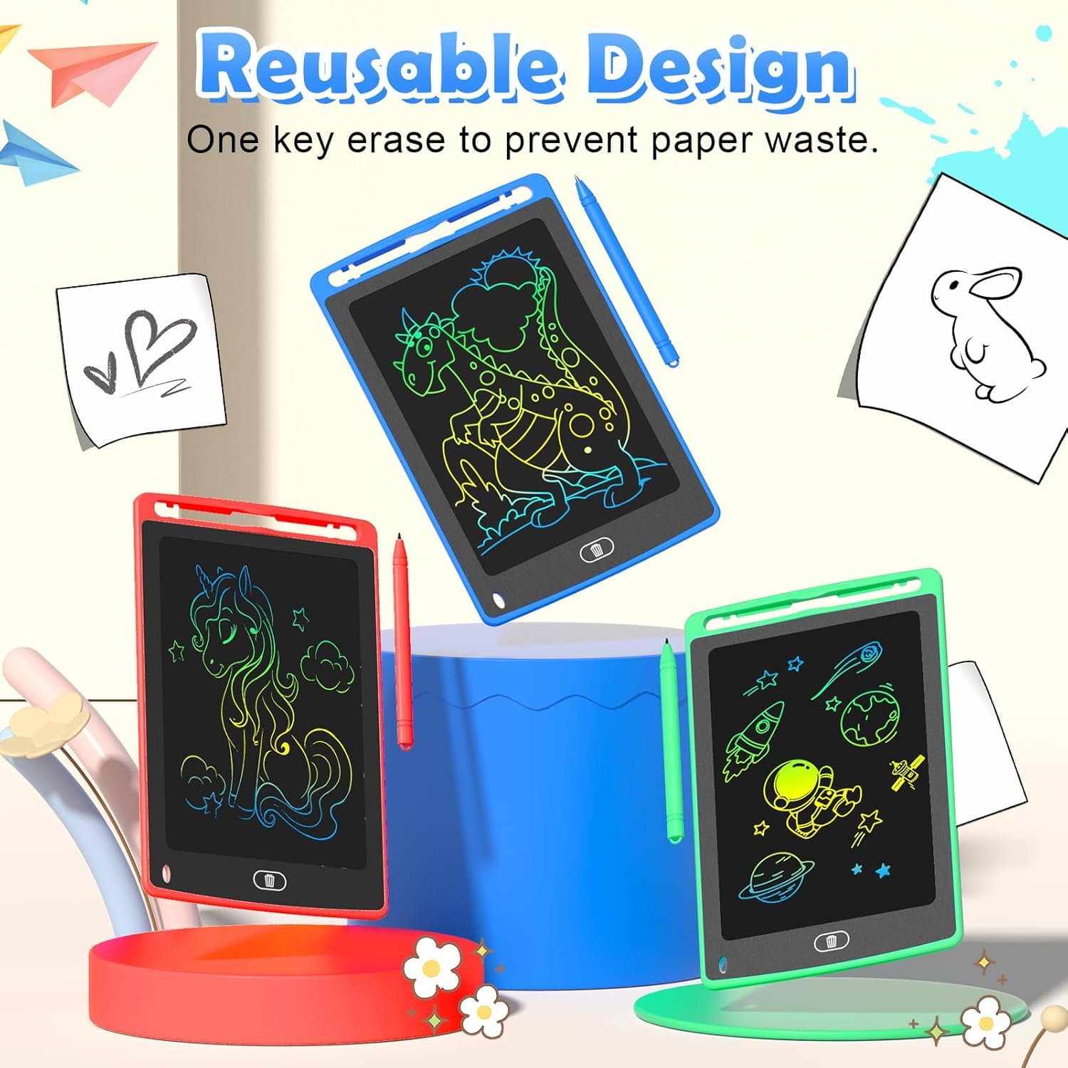 TQU Party Favor 12 Pack LCD Writing Tablet – 8.5-Inch Colorful Doodle Boards