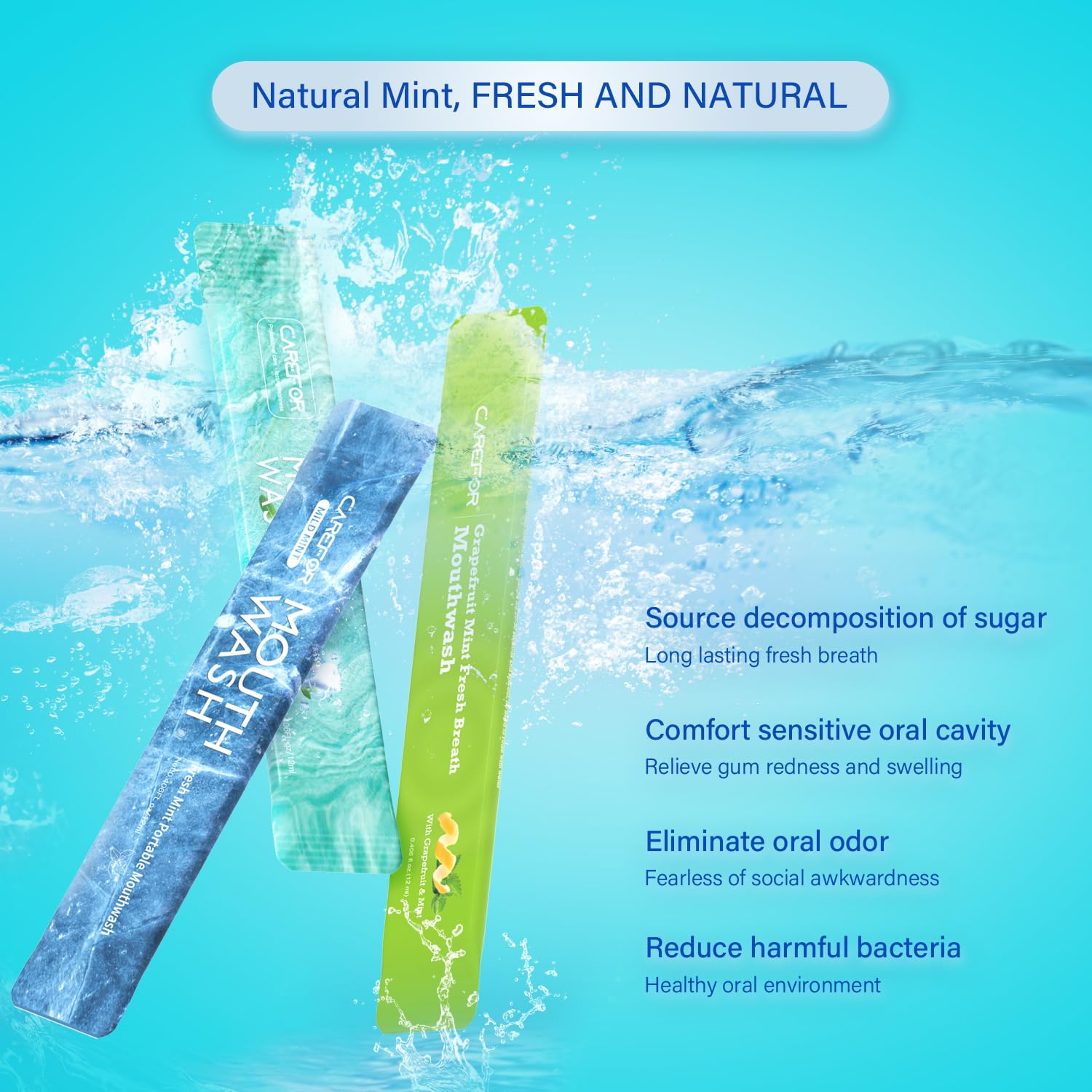 Travel Size Mouthwash Packets – 3 Flavors (Fresh Mint, ICY Mint, Grapefruit Mint)