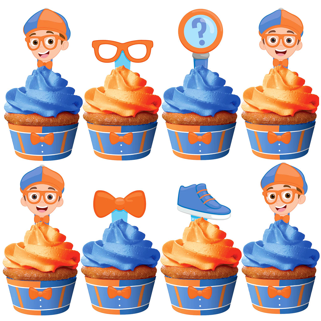 Treasures Gifted Officially Licensed Blippi Cupcake Toppers & Wrappers 24ct – Blippi Birthday Decorations
